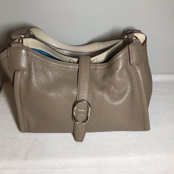 A.D.M.J. Made in Japan tan leather shoulder bag purse tote snap closure luxury - Picture 2 of 16